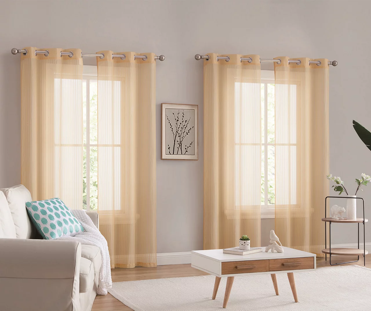 Chloe Gold Sheer Stripe 4-Piece Curtain Panel Set, (84") 3 Chloe Gold Sheer Stripe 4-Piece Curtain Panel Set, (84")