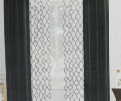Waylon Black Lattice Sheer 4-Piece Curtain Panel Set, (84")