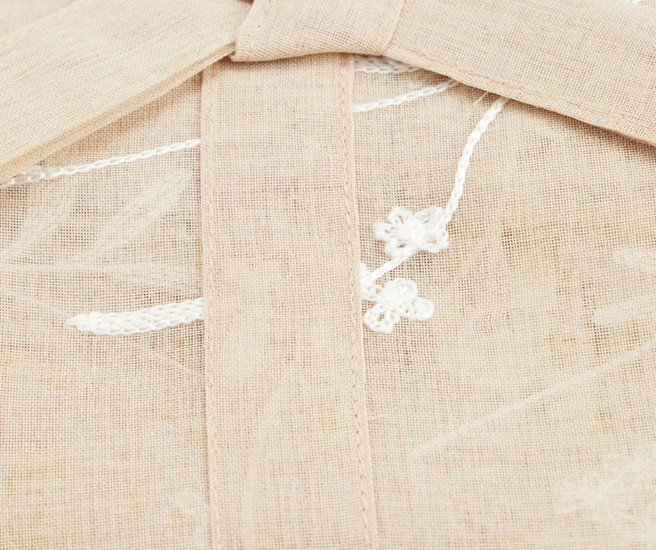 Meribel Taupe & White Embroidered Floral Tie-Up Rod Pocket Curtain Panel, (63") 4 Meribel Taupe & White Embroidered Floral Tie-Up Rod Pocket Curtain Panel, (63") - Image 2