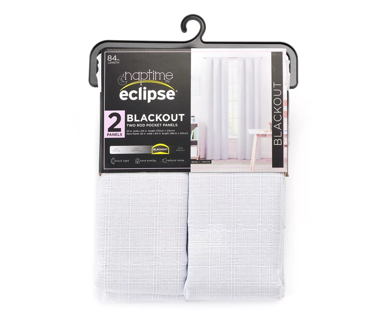 Naptime White Blackout Rod Pocket Curtain Panel Pair, (84") 3 Naptime White Blackout Rod Pocket Curtain Panel Pair, (84")