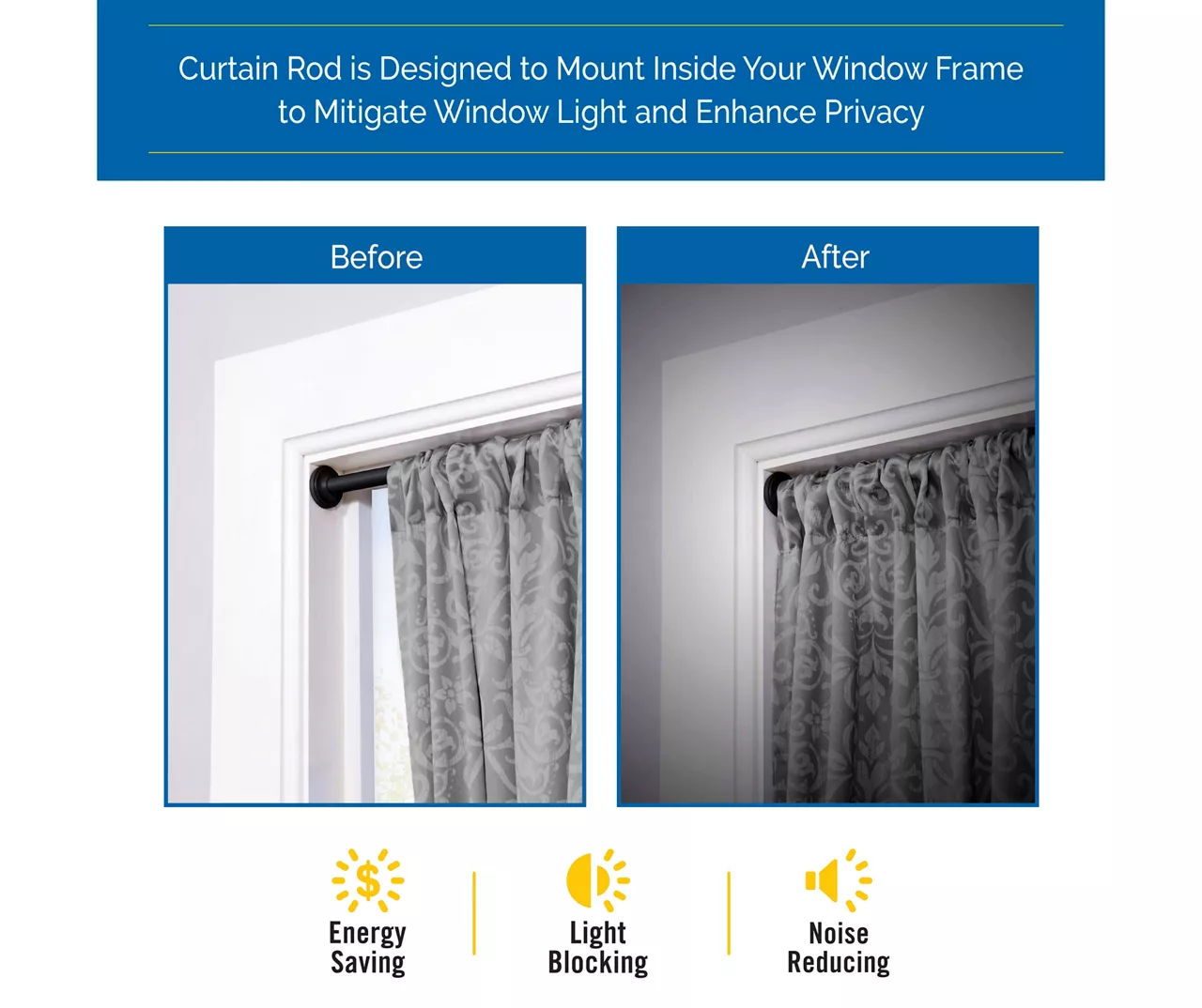 Sun Zero 5/8" Adjustable Tension Curtain Rod, (28"-60") 6 Sun Zero 5/8" Adjustable Tension Curtain Rod, (28"-60") - Image 4