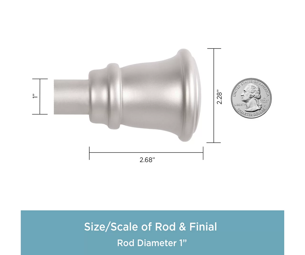 Trumpet Brushed Nickel 1" Adjustable Curtain Rod, (30"-84") 6 Trumpet Brushed Nickel 1" Adjustable Curtain Rod, (30"-84") - Image 4